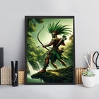 Quadro Candomblé Oxossi Guerreiro 45x34cm Moldura:madeira Pre