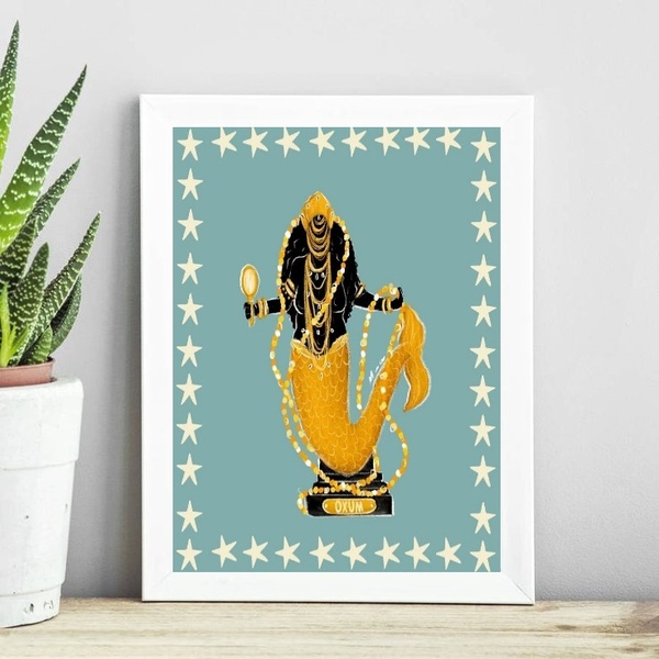 Quadro Candomblé Oxum - Estrelinhas 33x24cm Moldura:madeira P