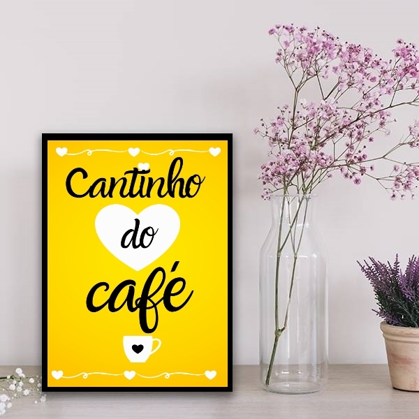 Quadro Cantinho Do Café Amarelo 33x24cm - Com Vidro Moldura:m