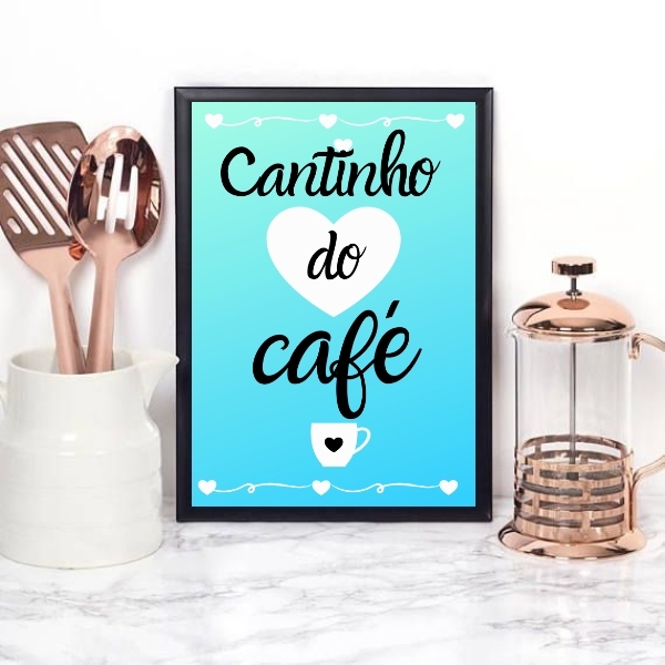 Quadro Cantinho Do Café Azul 45x34cm - Com Vidro Moldura:made