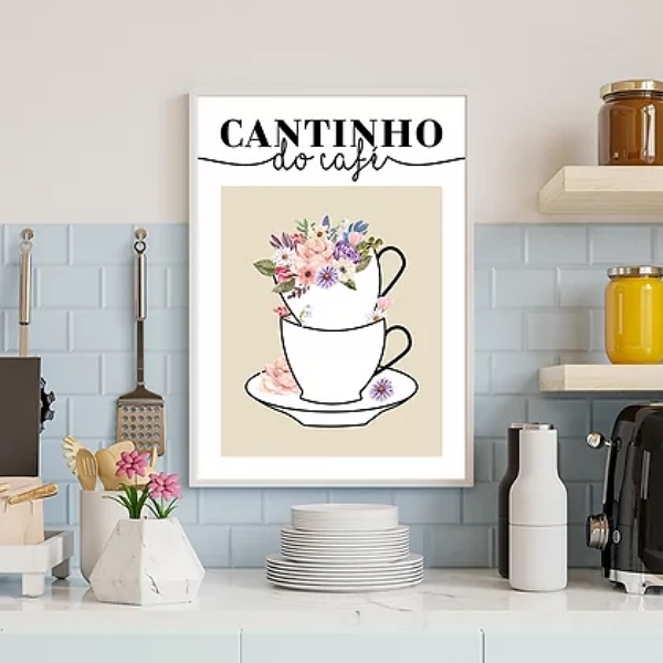 Quadro Cantinho Do Café Floral 33x24cm - Com Vidro Moldura:ma