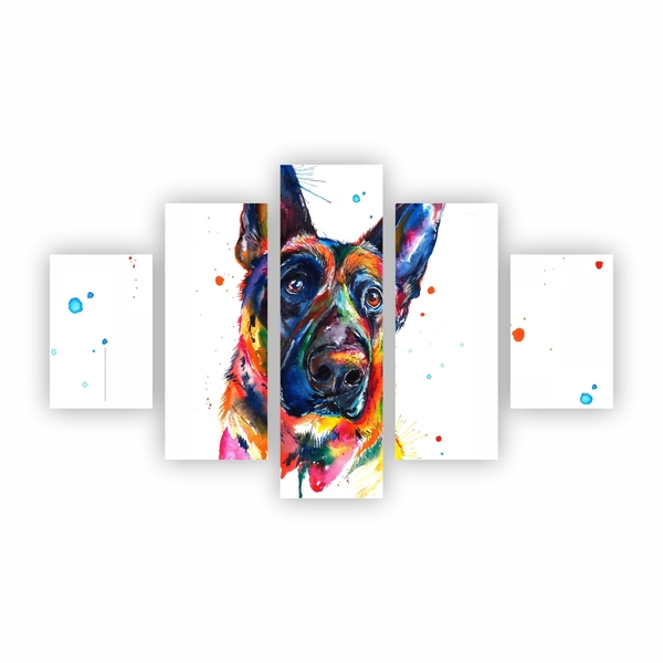 Quadro Canvas Cachorro Tinta Colorida 110x65cm