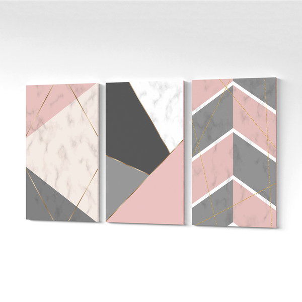 Quadro Canvas Geométrico Colorido Rosa E Dourado 125x65cm