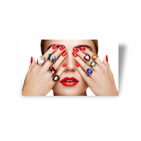 Quadro Canvas Premium Mulher Mãos Anéis Coloridos 60x40cm