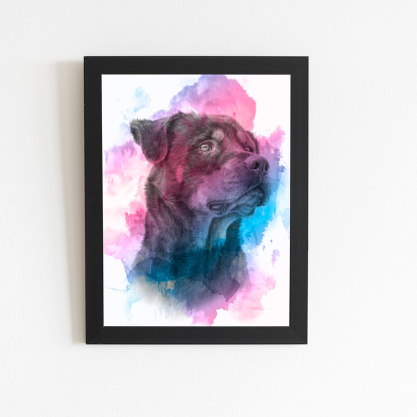 Quadro Cão Cachorro Rottweiler Aquarela Moldura 30x40cm