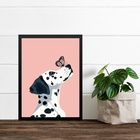 Quadro Cão Dalmata Com Borboleta 33x24cm Moldura Branca
