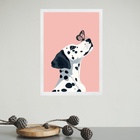 Quadro Cão Dalmata Com Borboleta 45x34cm Moldura Branca