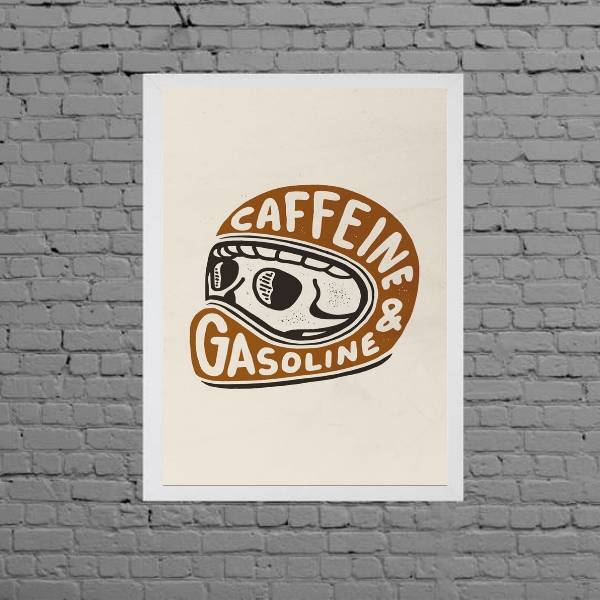 Quadro Capacete Gasoline E Caffeine 24x18cm Moldura:madeira B