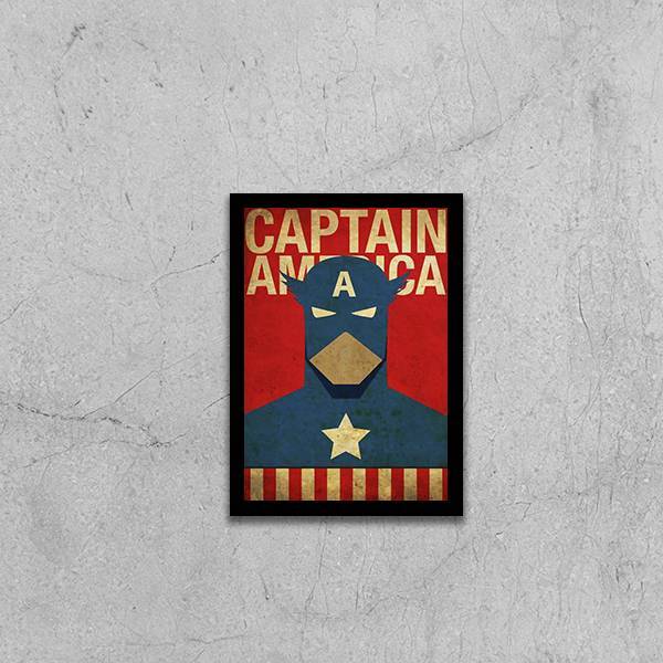 Quadro Capitão América Vintage 24x18cm Moldura:madeira Branca