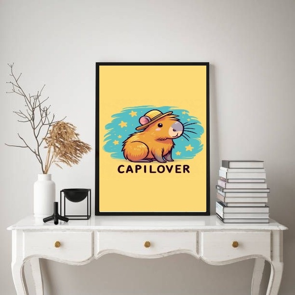 Quadro Capivara - Capilover 24x18cm - Com Vidro Moldura Preta