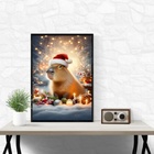 Quadro Capivara Natalina 24x18cm Moldura Preta