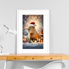 Quadro Capivara Natalina - 60x48cm Moldura Branca