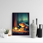 Quadro Capivara No Acampamento 24x18cm Moldura Preta