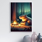 Quadro Capivara No Acampamento 45x34cm - Com Vidro Moldura Pr