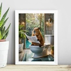 Quadro Capivara No Banheiro Lendo Jornal 24x18cm - Com Vidro