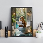 Quadro Capivara No Banheiro Lendo Jornal 45x34cm - Com Vidro