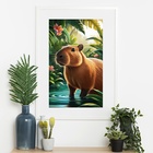 Quadro Capivara Tropical - 60x48cm Moldura Preta