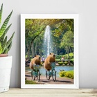 Quadro Capivaras Andando De Bicicleta 33x24cm - Com Vidro Mol