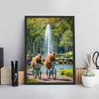 Quadro Capivaras Andando De Bicicleta 33x24cm Moldura:madeira