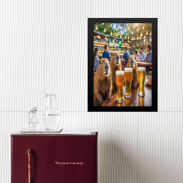 Quadro Capivaras No Buteco 45x34cm - Com Vidro Moldura:madeir