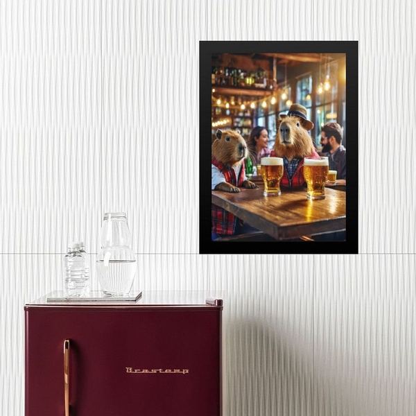 Quadro Capivaras Tomando Cerveja 24x18cm Moldura:madeira Bran