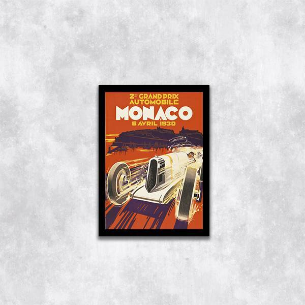 Quadro Carro De Corrida Em Mônaco 45x34cm - Com Vidro Moldura