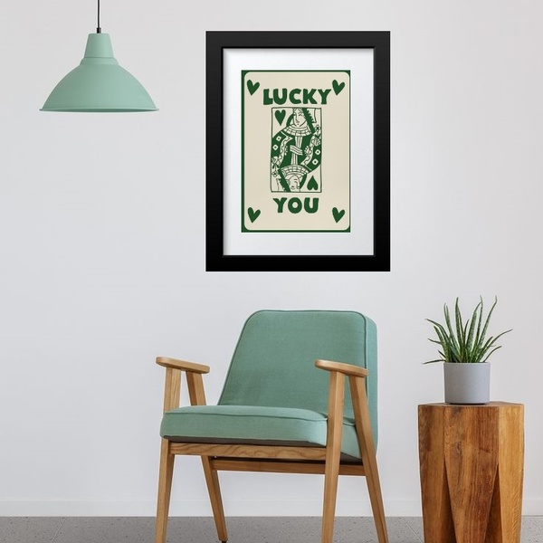 Quadro Carta Baralho Lucky You- 60x48cm Moldura:madeira Branca