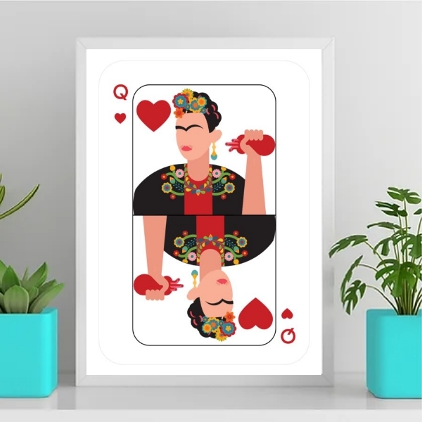 Quadro Carta De Baralho Frida Kahlo 24x18cm - Com Vidro Moldu
