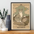 Quadro Carta Tarot Gato Signo Aquário 24x18cm - Com Vidro Mol