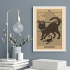 Quadro Carta Tarot Gato Signo Escorpião 33x24cm Moldura:madei