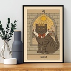 Quadro Carta Tarot Gato Signo Leão 33x24cm - Com Vidro Moldur