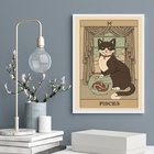 Quadro Carta Tarot Gato Signo Peixes 24x18cm - Com Vidro Mold
