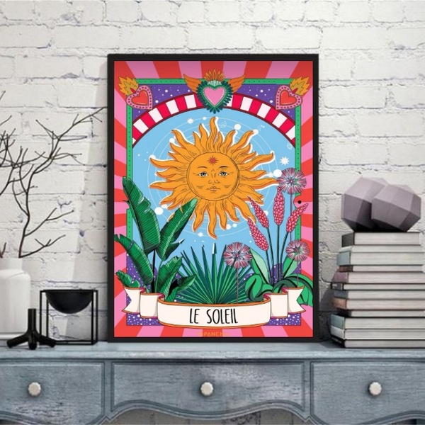 Quadro Carta Tarot Sol - Le Soleil 45x34cm Moldura Branca