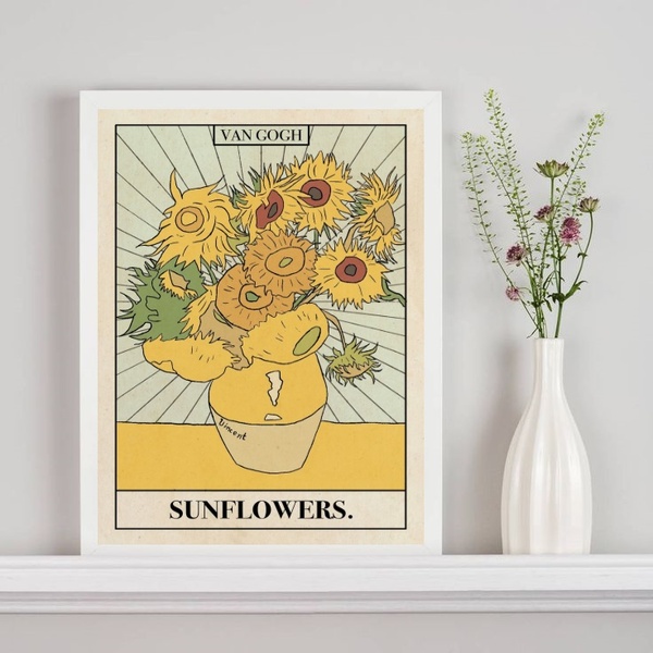 Quadro Carta Tarot Sunflowers - Van Gogh 24x18cm - Com Vidro