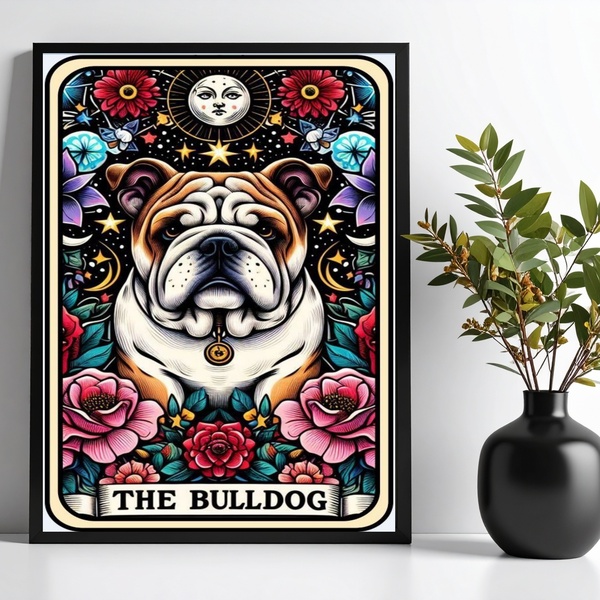 Quadro Carta Tarot - The Bulldog 33x24cm - Com Vidro Moldura