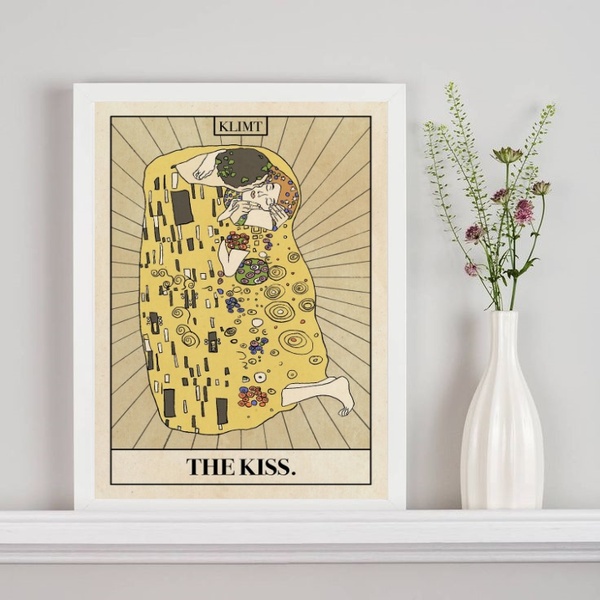 Quadro Carta Tarot The Kiss - Klimt 24x18cm - Com Vidro Moldu