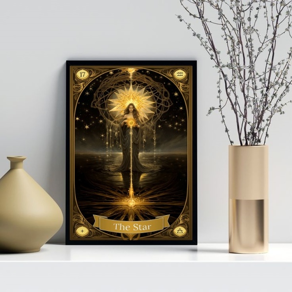 Quadro Carta Tarot Vintage - The Star 45x34cm - Com Vidro Mol