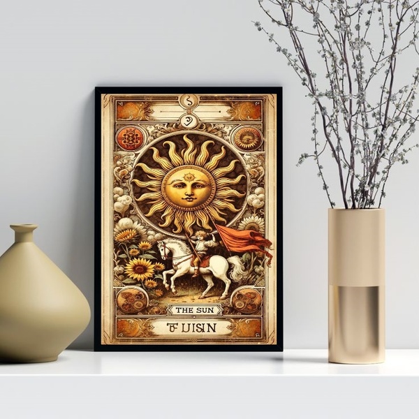 Quadro Carta Tarot Vintage - The Sun 45x34cm Moldura Preta