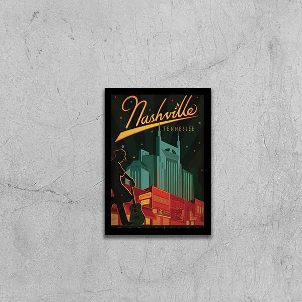 Quadro Cartaz Retrô Nashville 24x18cm - Com Vidro Moldura:mad