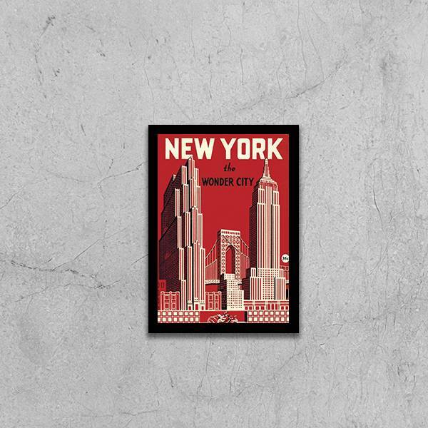 Quadro Cartaz Vintage New York 24x18cm - Com Vidro Moldura:ma