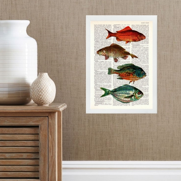 Quadro Casa De Praia- Peixes Coloridos 45x34cm - Com Vidro Mo