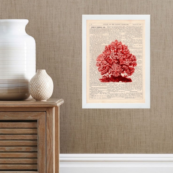 Quadro Casa De Praia - Coral Vermelho 24x18cm - Com Vidro Mol