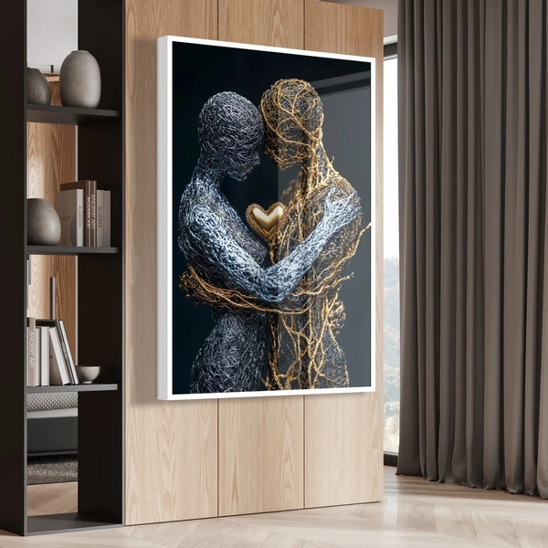 Quadro Casal Conexão Entre Almas - 70x50cm Moldura Preta