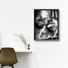 Quadro Casal De Lobos - Preto E Branco 45x34cm - Com Vidro Mo