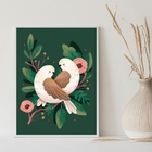 Quadro Casal De Passarinhos Retrô vintage 24x18cm - Com Vidro