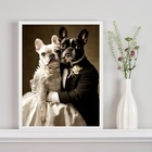 Quadro Casamento Bulldog Francês 33x24cm Moldura Branca