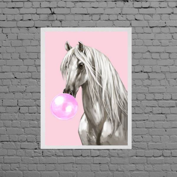 Quadro Cavalo Horse Bubble Gum 45x34cm - Com Vidro Moldura:ma