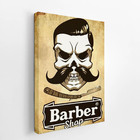 Quadro Caveira Barbearia Barber Shop Canvas 60x40cm