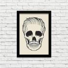 Quadro Caveira Cabelo E Bigode Estiloso A5 Com Vidro E Moldura