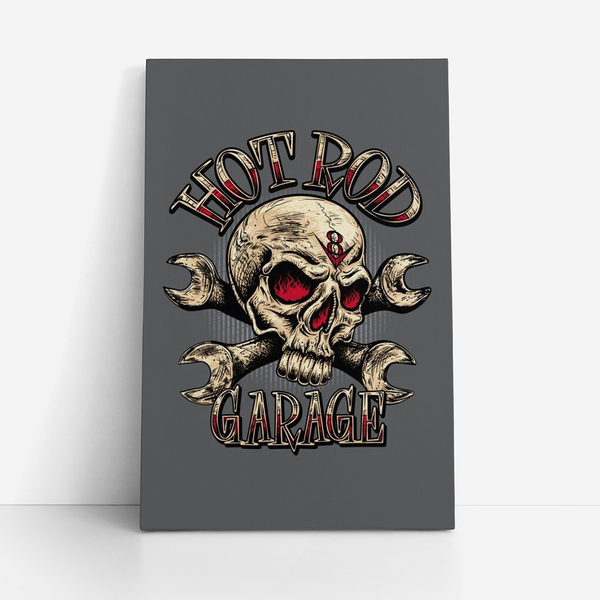 Quadro Caveira Hot Rod Garage Arte Desenho Canvas 140x90cm